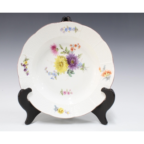 136 - 19th century Meissen floral decorated dish with Osier border, 23cm.