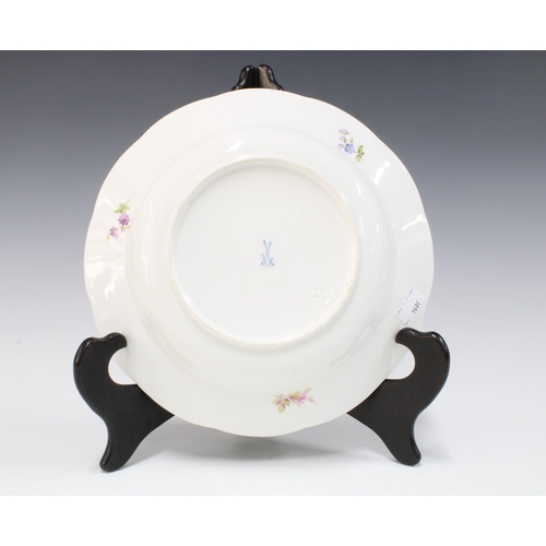 136 - 19th century Meissen floral decorated dish with Osier border, 23cm.