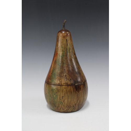 139 - A large fruitwood pear shaped caddy with faux ivory escutcheon, 31cm.