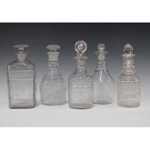 145 - Five 19th century glass decanters with stoppers (5) 22cm.