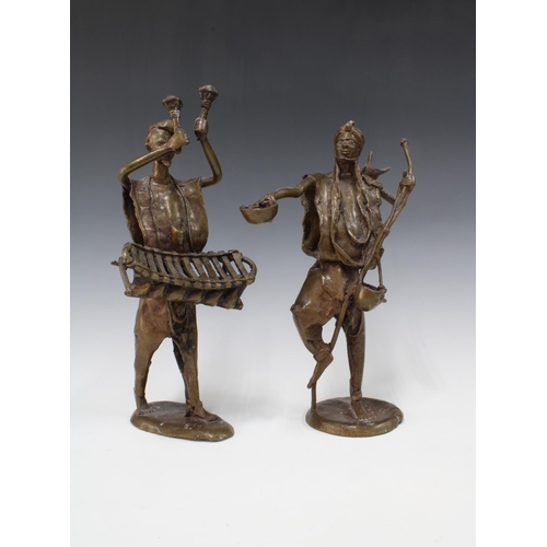 147 - Two Nigerian bronze musician figures.  (provenance: Private Scottish Collection) (2) 31cm.