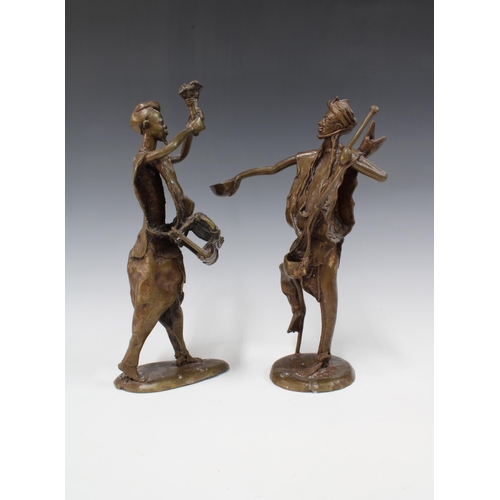 147 - Two Nigerian bronze musician figures.  (provenance: Private Scottish Collection) (2) 31cm.