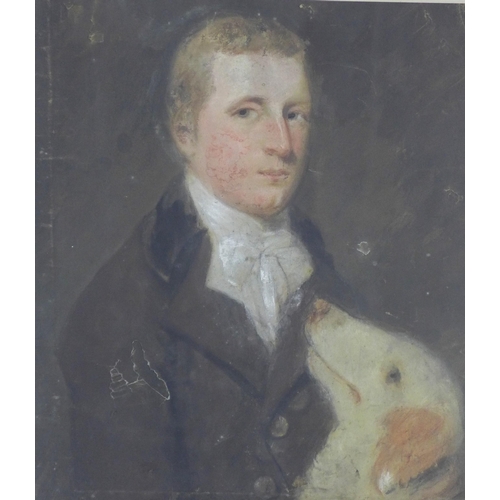 152 - 19th century pastel on paper, a man with his dog, framed under glass, 37 x 42cm