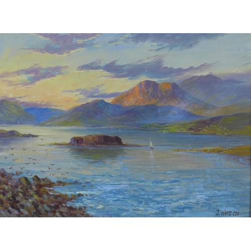 155 - J. Watts SSA, Oban, oil on board, signed and framed, 39 x 29cm