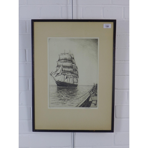 156 - J. D. Taylor Brown 'Cutty Sark' etching, framed under glass 25 x 35cm