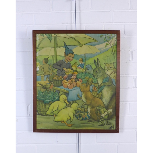 157 - Market Day; a coloured print by Margaret Tarrant, framed under glass, 47 x 56cm overall