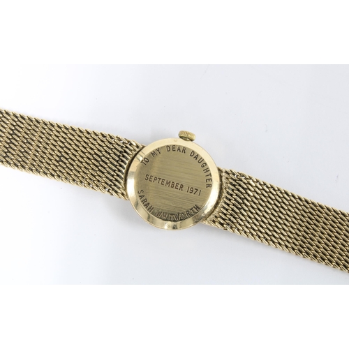 16 - Ladies 9ct gold Omega wristwatch, on a 9ct gold bracelet strap, with original box