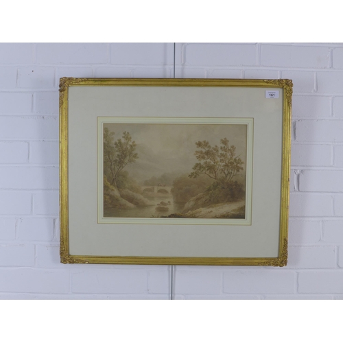 161 - Late 19th century English School watercolour of a bridge and river scene, apparently unsigned, frame... 