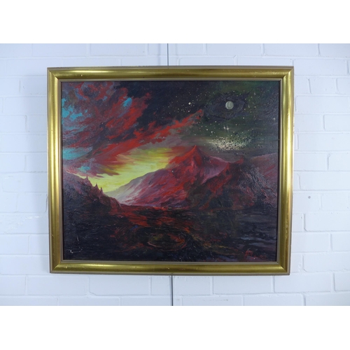 165 - Lawrie, Moonlit Mountain, oil on canvas, signed and framed, 75 x 62cm