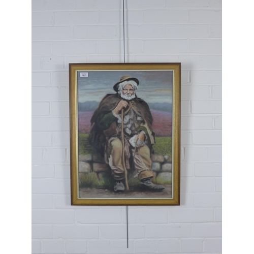 167 - John Foster, pastel of an elderly man, signed and framed under glass, 45 x 60cm