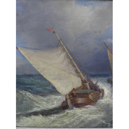 175 - 19th Century School, oil on panel of shipping off the coast, apparently unsigned, in a moulded git f... 