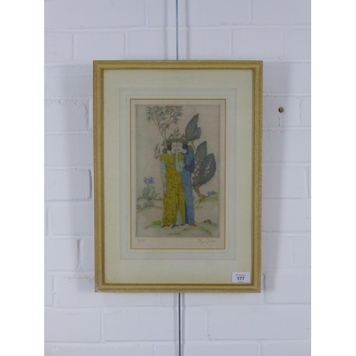 177 - Elyse Ashe Lord (1900 - 1971) The Secret, hand-coloured etching, signed in pencil, numbered 2/75, 20... 