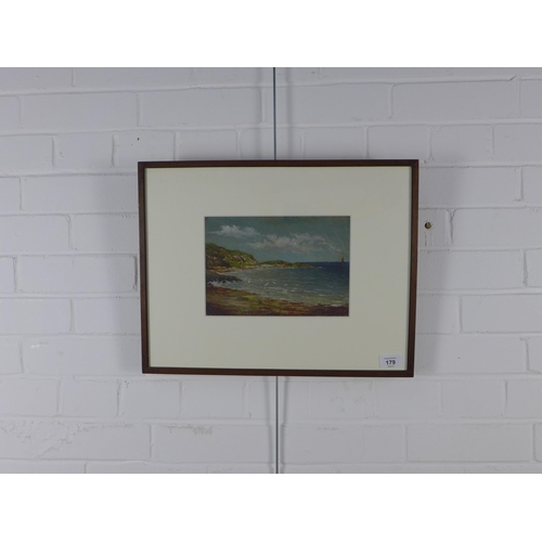 179 - Scottish School oil on board of a coastline in summer, signed indistinctly, framed under glass, 25 x... 