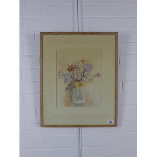 186 - Early 20th Century still life watercolour, signed indistinctly and dated 1955, framed under glass, 2... 