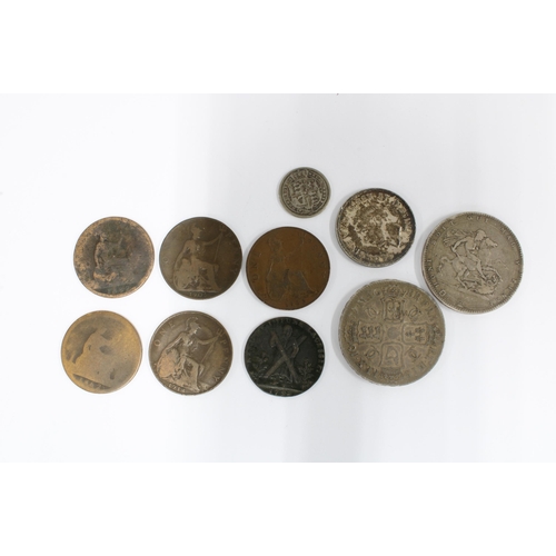 19 - UK pre decimal coins to include George III silver crown 1820, Charles II silver crown 1677, copper p... 