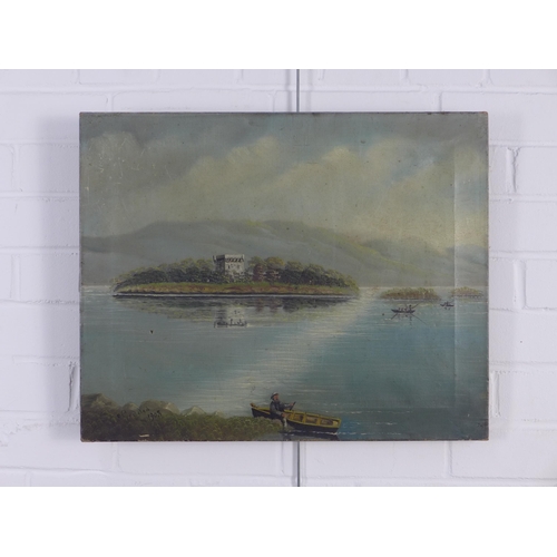 191 - Geddes, oil on canvas of an island on a loch, signed and dated 1903, on a stretcher but unframed,  5... 