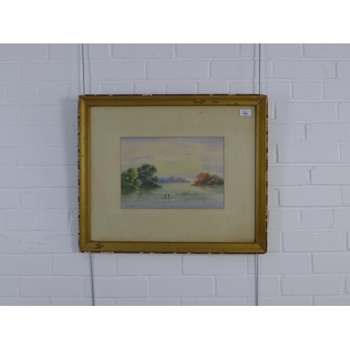 193 - Early 20th century watercolour of a lake, signed Davies and dated 1923, framed under glass, 35 x 24c... 