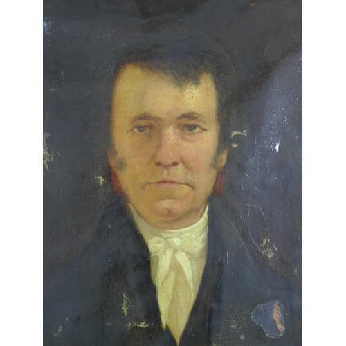 195 - Half length portrait of aa gent, oil on canvas, apparently unsigned, framed (a/f) 70 x 90cm