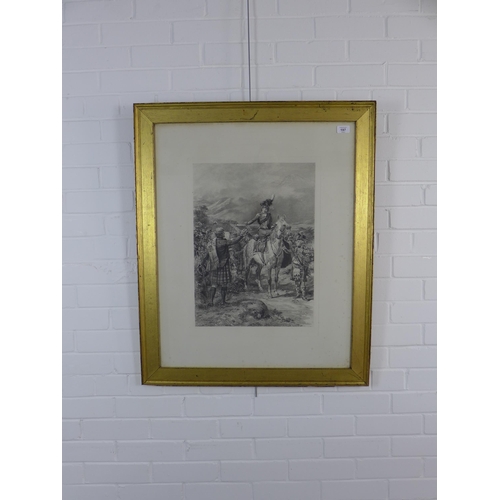 197 - William Skeoch Cumming (1864 - 1929) Raising the Gordon Highlanders, engraving, framed under glass w... 