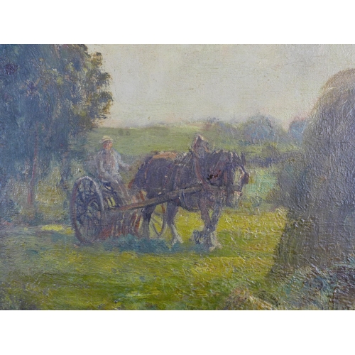 198 - Manner of George Smith, a summer harvest oil on canvas, apparently unsigned, giltwood frame, 75 x 60... 