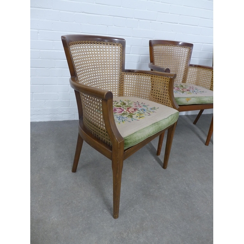 201 - Set of four mahogany armchairs with canework sides and back,  tapestry cushion seats, 60 x 74 x 45cm... 