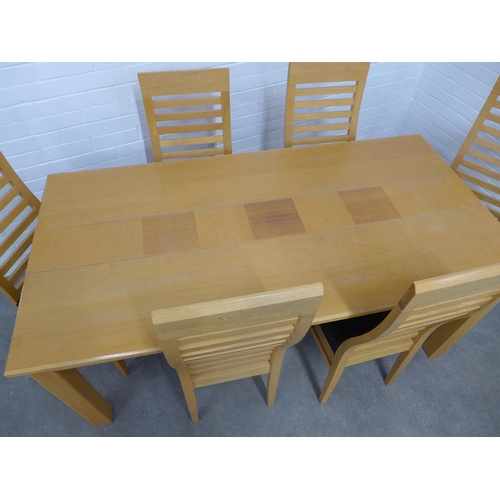 218 - Modern beechwood dining table and set of six matching chairs, 119 x 77 x 89cm. (7)