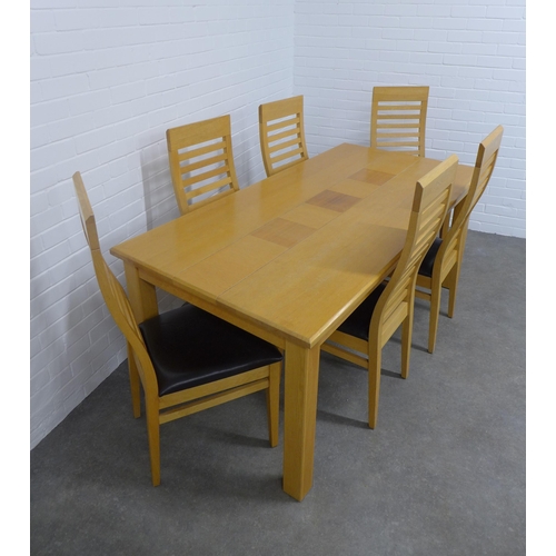 218 - Modern beechwood dining table and set of six matching chairs, 119 x 77 x 89cm. (7)