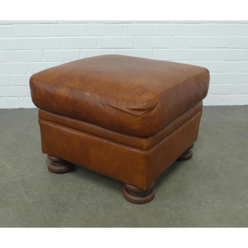 231 - Modern brown leather stool, on four bun feet, 55 x 45cm.