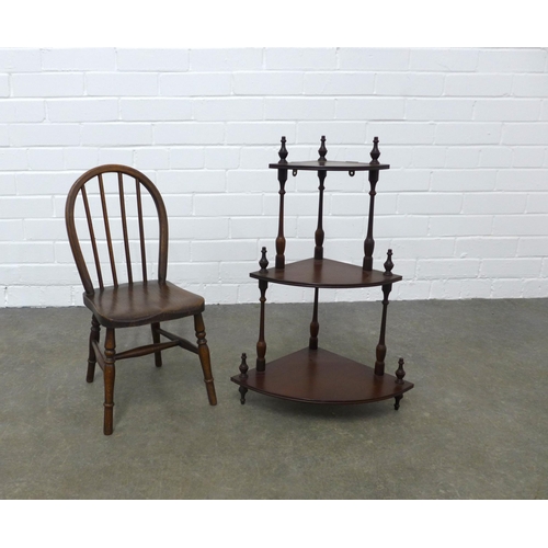 234 - Mahogany corner whatnot and a child's hoop back chair, 39 x 58cm. (2)