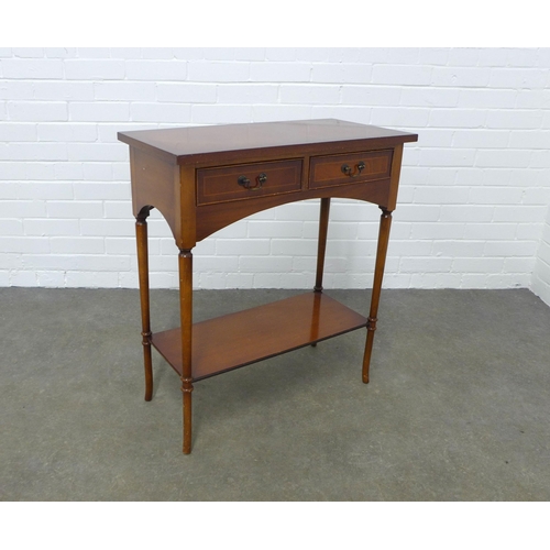 241 - Yew wood side table with two frieze drawers, 68 x 77 x 34cm.