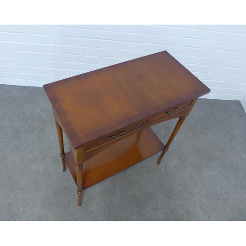 241 - Yew wood side table with two frieze drawers, 68 x 77 x 34cm.