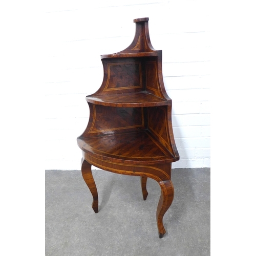 264 - 19th century parquetry three tier  corner stand, on cabriole legs, 50 x 88cm.