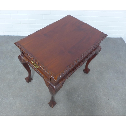 267 - Side table, rectangular top with gadroon edge, on carved cabriole legs, 46 x 60 x 69cm.