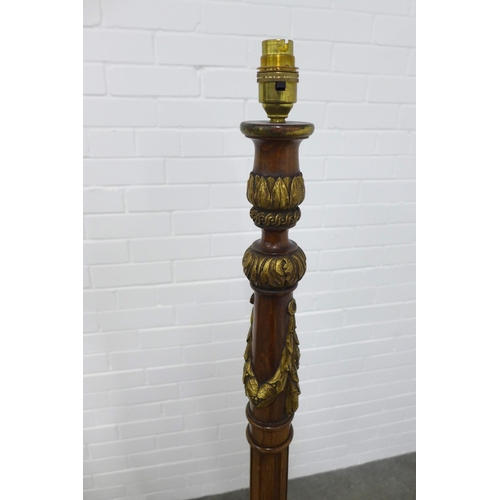 279 - Mahogany and parcel gilt standard lamp, 154cm high.