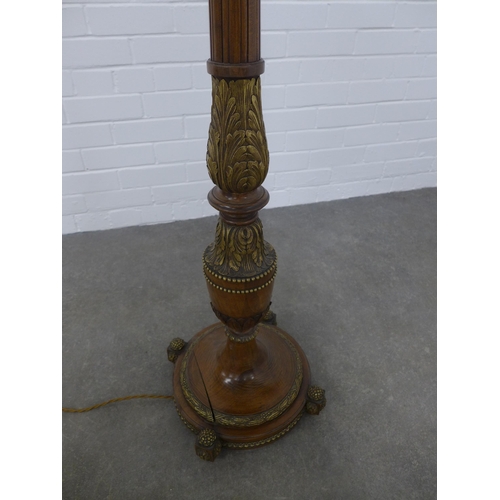 279 - Mahogany and parcel gilt standard lamp, 154cm high.