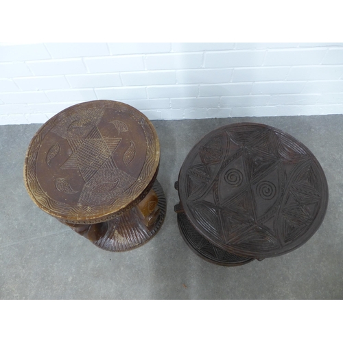 283 - Two West African carved hardwood stools, 38 x 43cm.