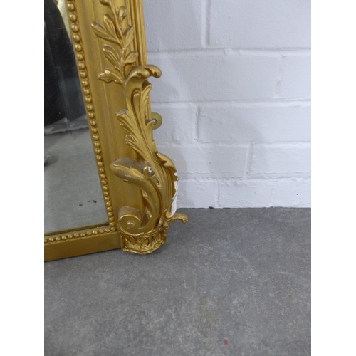 287 - Large 19th century French gilt pier mirror with scrolling crest with putto, with original serpentine... 