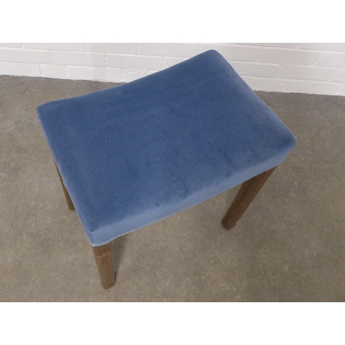 292 - Limed oak Coronation / Jubilee stool, pale blue velvet upholstery, 48 x 49 x 32cm.