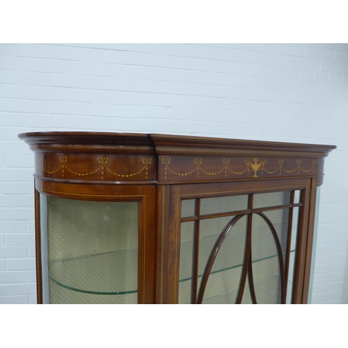 298 - Sheraton Revival mahogany & inlaid display cabinet, 131 x 180 x 40cm.