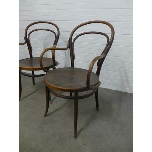 299 - Pair of bentwood café armchairs, large proportions, 54 x 96 x 49cm.