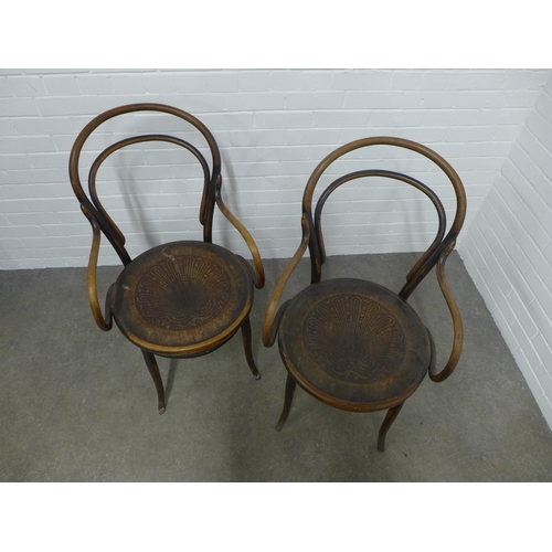 299 - Pair of bentwood café armchairs, large proportions, 54 x 96 x 49cm.