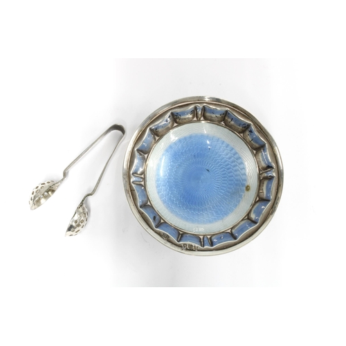 30 - George V silver and blue guilloche enamel bowl, Birmingham 1912, 9cm diameter, together with a small... 