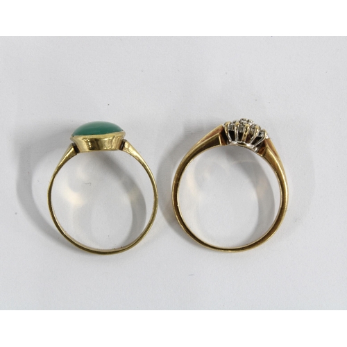 31 - 9ct gold ring with green cabochon size L1/2, and a 9ct gold diamond ring size M (2)