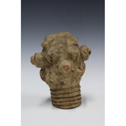 314 - Krinjabo Memorial Head, Cote D'Ivoire, a terracotta head with ringed neck and facial scarification, ... 