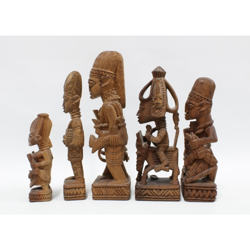 324 - Five various Nigerian carved wooden figures to include Yoruba, etc, tallest 31cm (5)