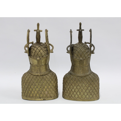 333 - King Oba, a pair of Benin bronze busts, 35cm (2)