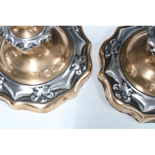 361 - A pair of copper and pewter candlesticks, 29cm  (2)