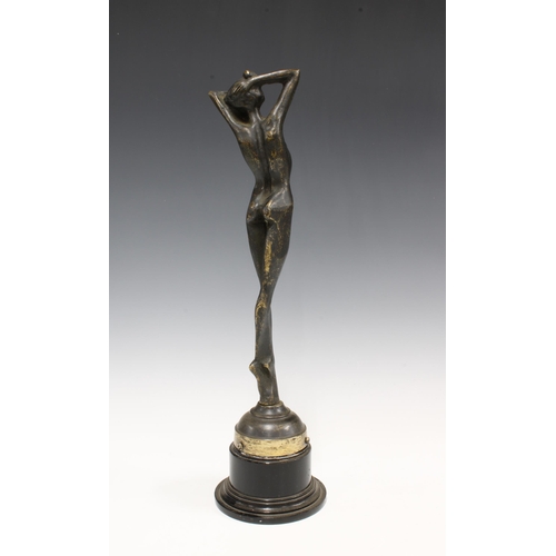 362 - Bronze female nude figure on ebonised plinth, 38cm high