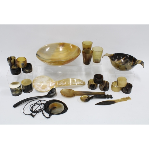 417 - Collection of vintage horn items, including Edinburgh 1886 Exhibition beaker, two bowls, napkin ring... 