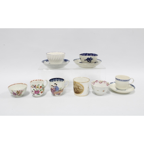 431 - A Chinese coffee cup and another in kakiemon palette, a selection of English blue and white coffee c... 